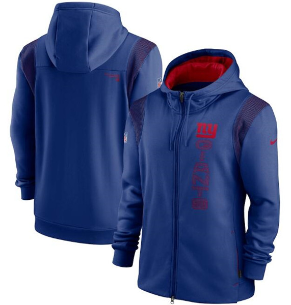 Men's New York Giants 2021 Royal Sideline Team Performance Full-Zip Hoodie